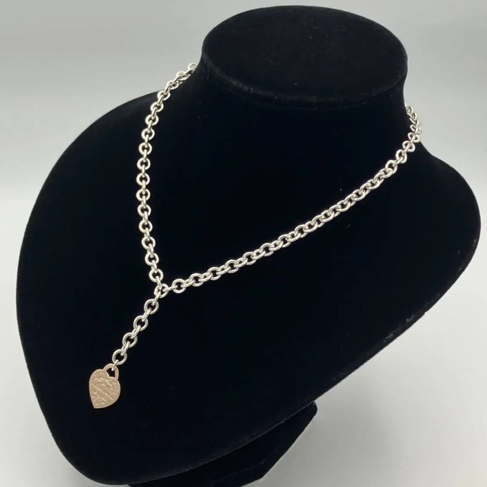 Rare Tiffany Return to Heart Tag Lariat Necklace Choker Pendant Silver 925